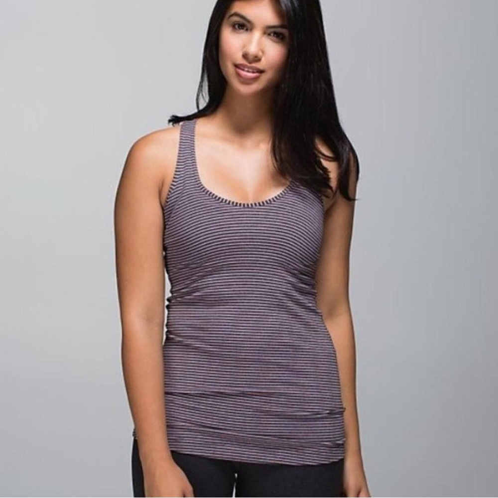 Lululemon x Cool Racerback x Hyper Stripe Mauvelous Heathered Black Tank x Size